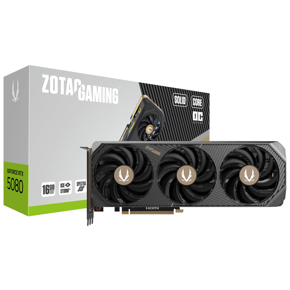 Placa de Vídeo Zotac Gaming Solid Core OC 16GB GeForce RTX5080 GDDR7 - ZT-B50800J2-10P