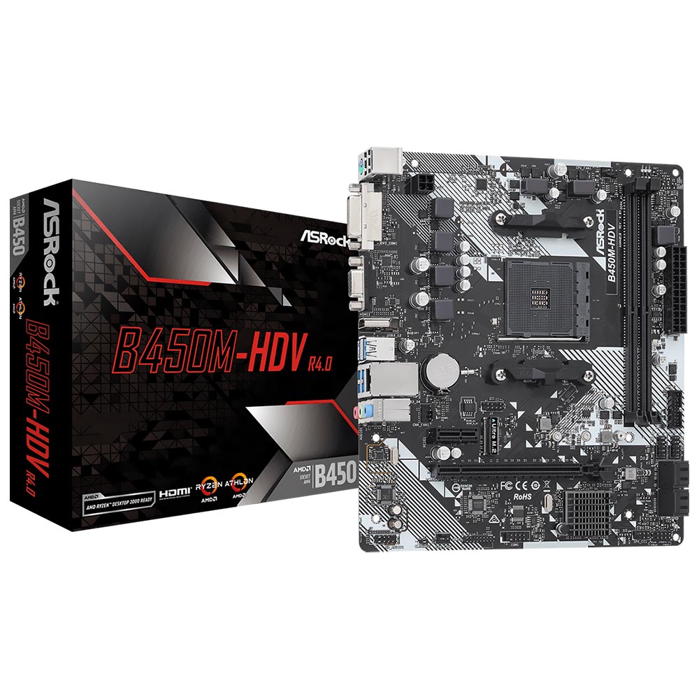 Comprar Placa Mãe Asrock B450M-HDV R4.0 Socket AM4 / VGA / DDR4 em São José dos Pinhais
