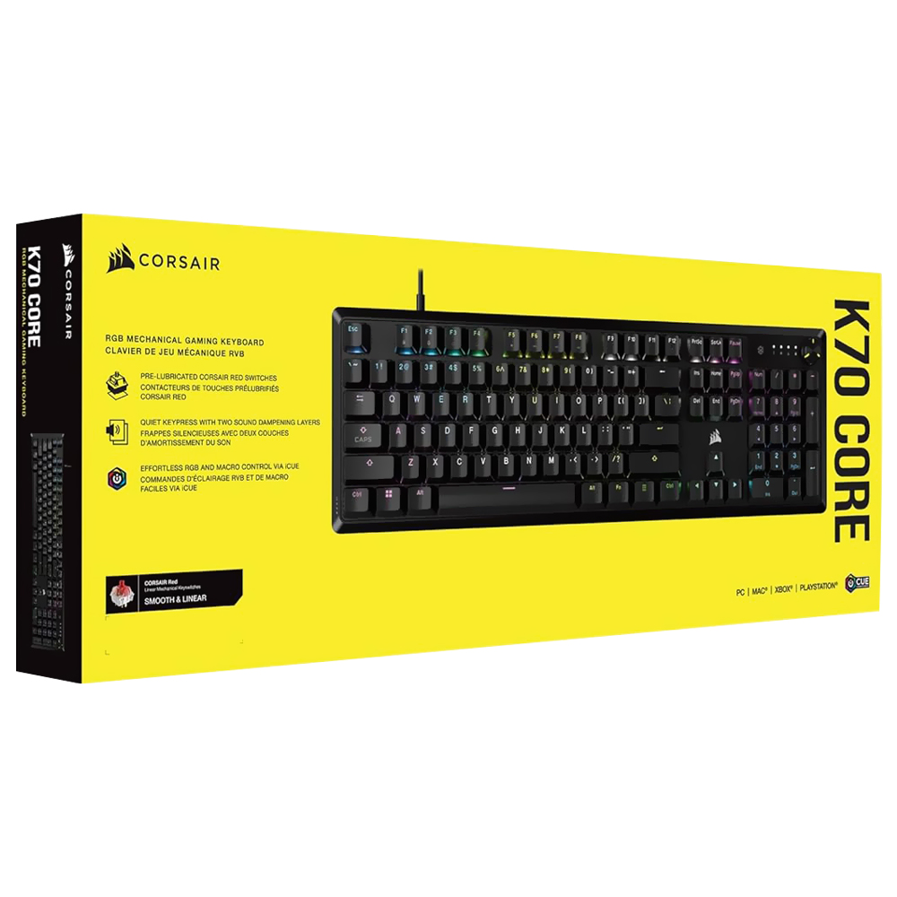 Comprar Teclado Gamer Mecânico Corsair K70 Core USB / RGB / RED / Inglês - Preto (CH-910971E-NA) em São José dos Pinhais
