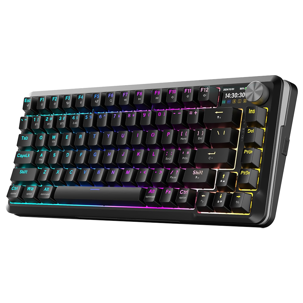 Comprar Teclado Gamer Mecânico Redragon K708-RGB-PRO Flekact Pro Wireless / RGB / LCD / Inglês - Preto em São José dos Pinhais