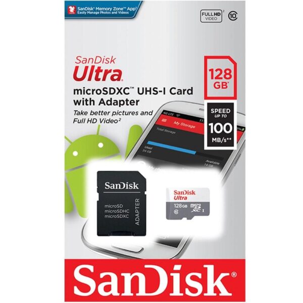 Cartão de Memória SanDisk Micro SD 128GB UHS-I Classe 10 - SDSQUNR-128G-GN3MA - Imagem 2